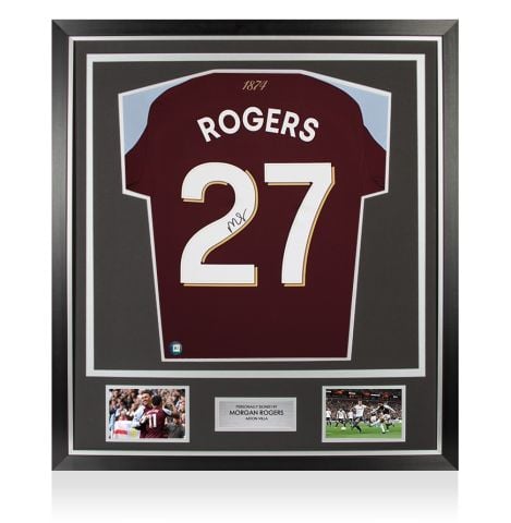 Framed Morgan Rogers Signed Aston Villa Shirt: Home, 2025-26 - Premium