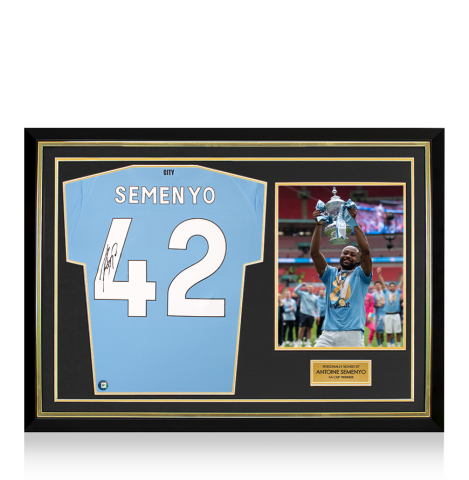 Antoine Semenyo Back Signed Manchester City 2025-26 Home Shirt - Framed FA Cup Winner Edition
