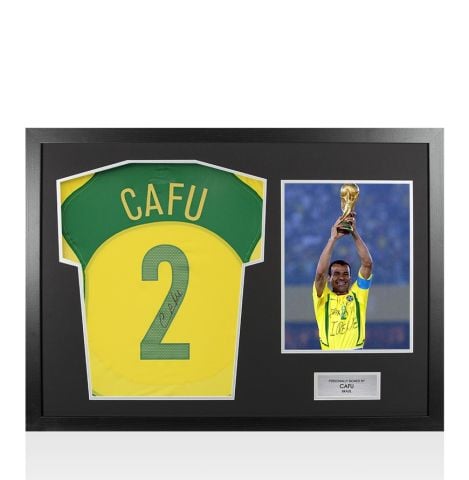 Framed Cafu Signed Brazil 2004 Reissue Home Shirt - Panoramic
