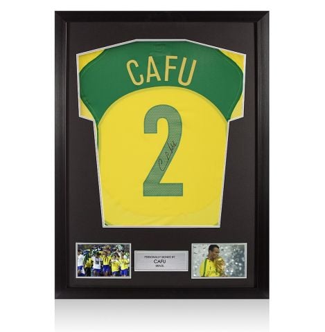 Framed Cafu Signed Brazil 2004 Reissue Home Shirt