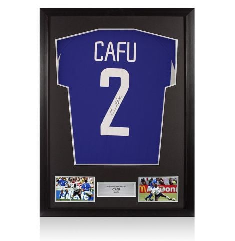 Framed Cafu Signed Brazil Shirt: Away, 2002-03