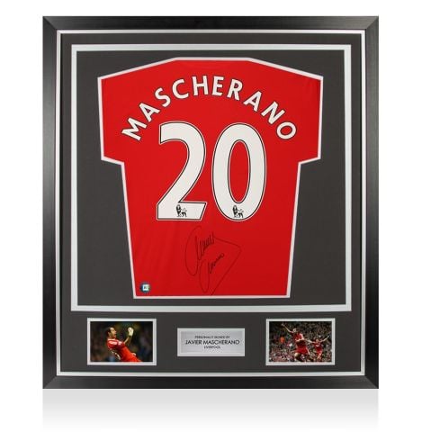 Framed Javier Mascherano Back Signed Liverpool 2008-10 Home Shirt - Premium