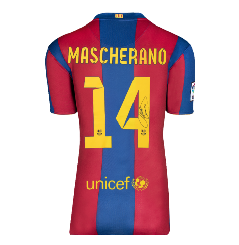 Javier Mascherano Back Signed FC Barcelona 2007-08 Home Shirt - Gift Box