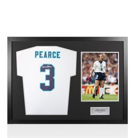 Framed Stuart Pearce Back Signed England 1996 Home Shirt - Panoramic