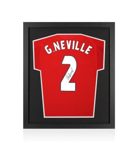 Framed Gary Neville Back Signed Manchester United 1999 UEFA Champions League Home Shirt - Compact