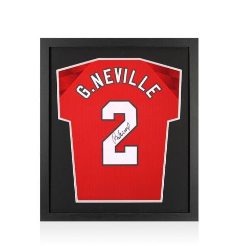 Framed Gary Neville Back Signed Manchester United 1996-98 Home Shirt - Compact