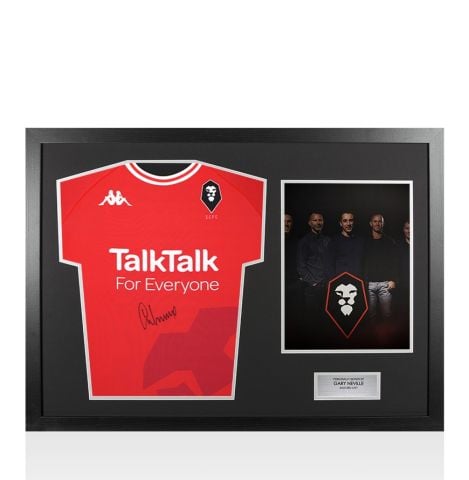 Framed Gary Neville Front Signed Salford City 2021-22 Home Shirt - Panoramic