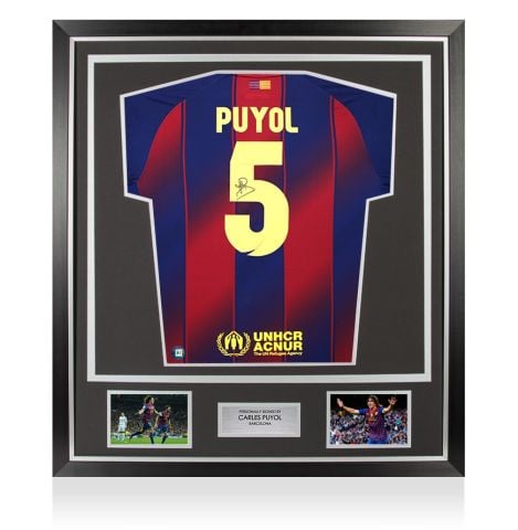Framed Carles Puyol Back Signed Barcelona 2025-26 Home Shirt - Premium