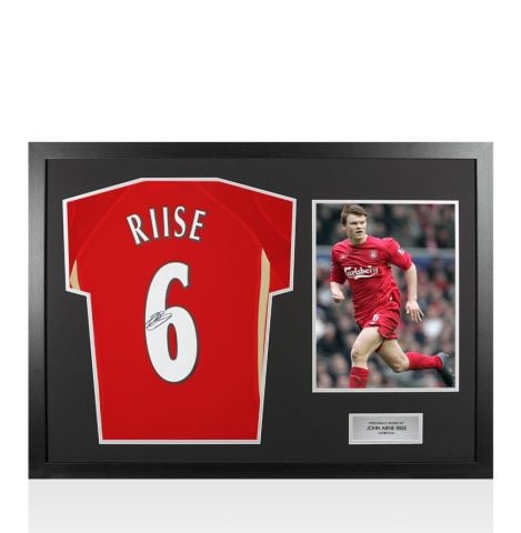 Framed John Arne Riise Back Signed Liverpool 2005-06 Home Shirt - Panoramic