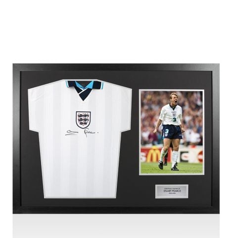 Framed Stuart Pearce Front Signed England 1996 Home Shirt - Panoramic