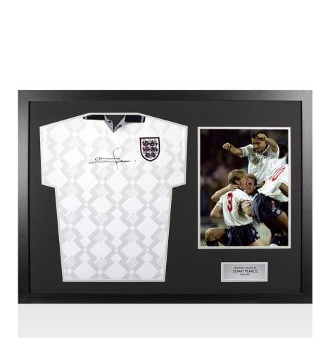 Framed Stuart Pearce Front Signed England 1990 Home Shirt - Panoramic