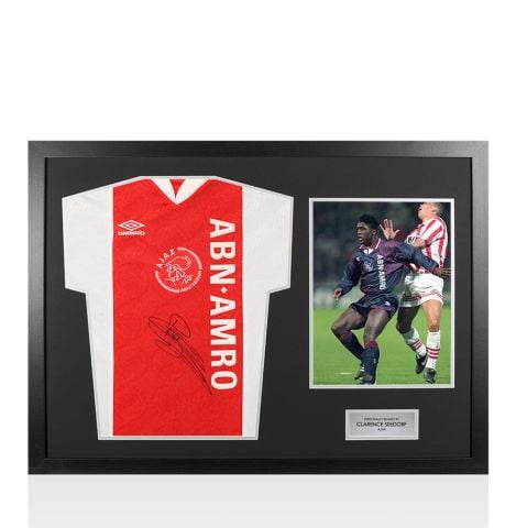 Framed Clarence Seedorf Front Signed Ajax 1994-95 Home Shirt - Panoramic