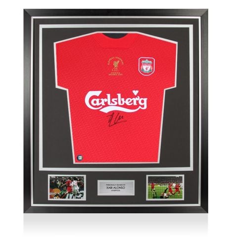 Framed Xabi Alonso Front Signed Liverpool FC 2005 Home Shirt: Istanbul Edition - Premium