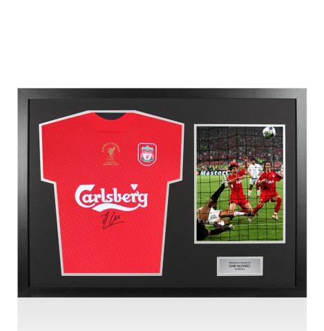 Framed Xabi Alonso Front Signed Liverpool FC 2005 Home Shirt: Istanbul Edition - Panoramic