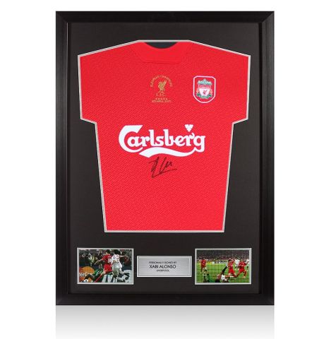 Framed Xabi Alonso Front Signed Liverpool FC 2005 Home Shirt: Istanbul Edition