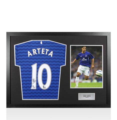 Framed Mikel Arteta Back Signed Everton 2025-26 Home Shirt - Panoramic