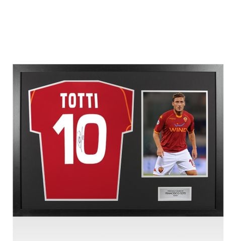 Framed Francesco Totti Signed Roma 2008-09 Home Shirt - Panoramic
