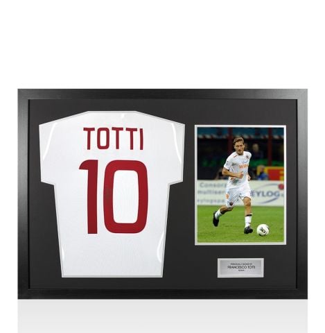 Framed Francesco Totti Back Signed Roma 2011-12 Away Shirt - Panoramic