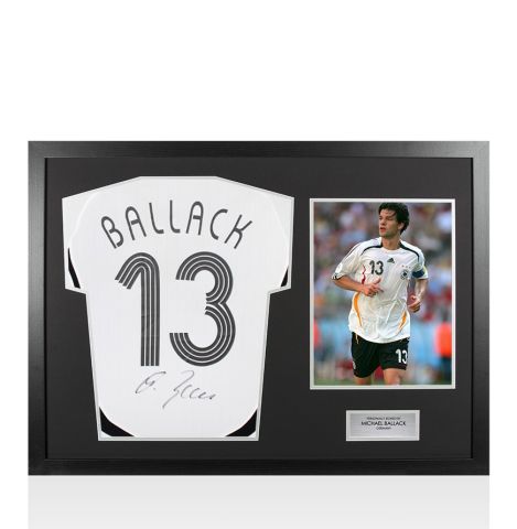 Framed Michael Ballack Signed Germany 2006 Reissue Home Shirt - Panoramic