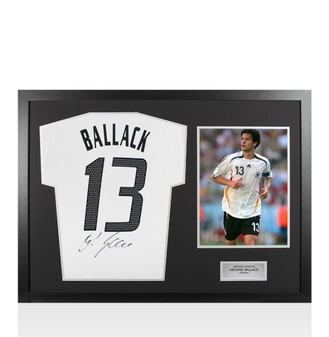 Framed Michael Ballack Back Signed Germany Basic 2005-07 Home Shirt - Panoramic