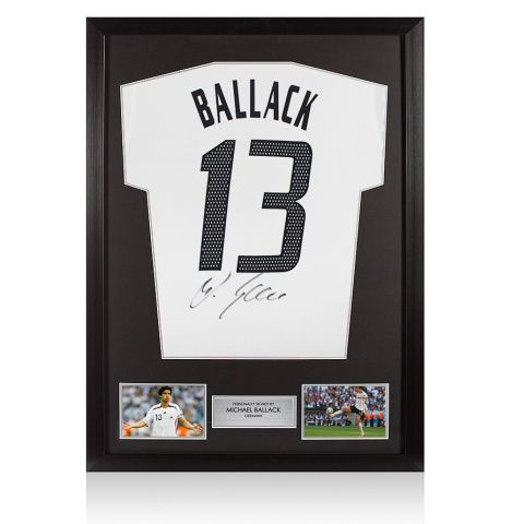 Framed Michael Ballack Back Signed Germany Basic 2005-07 Home Shirt