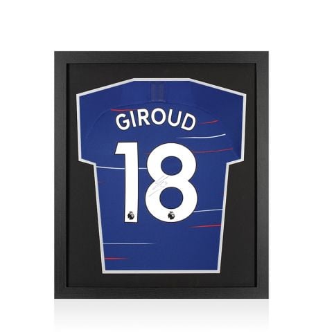 Framed Olivier Giroud Back Signed Chelsea 2018-19 Home Shirt - Compact