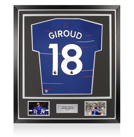 Framed Olivier Giroud Back Signed Chelsea 2018-19 Home Shirt - Premium