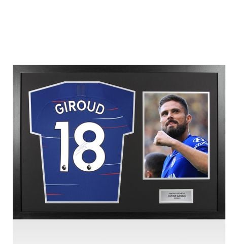 Framed Olivier Giroud Back Signed Chelsea 2018-19 Home Shirt - Panoramic