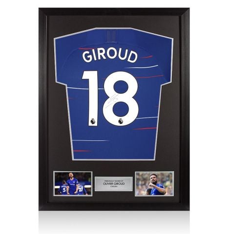 Framed Olivier Giroud Back Signed Chelsea 2018-19 Home Shirt