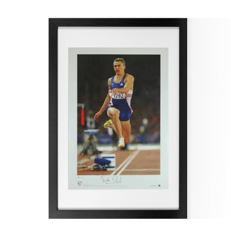 Framed Jonathan Edwards signed print - Olympic Gold