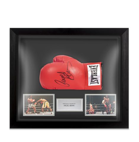 Framed Nigel Benn Signed Boxing Glove - Everlast - Bubble Framed