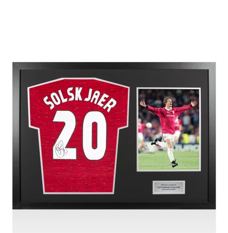Framed Ole Gunnar Solskjaer Signed Manchester United Shirt - 2020-21, Number 20 - Panoramic