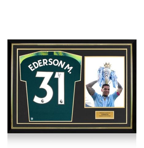 Ederson Back Signed Manchester City 2019-20 Home Shirt: Premier League Winner Edition