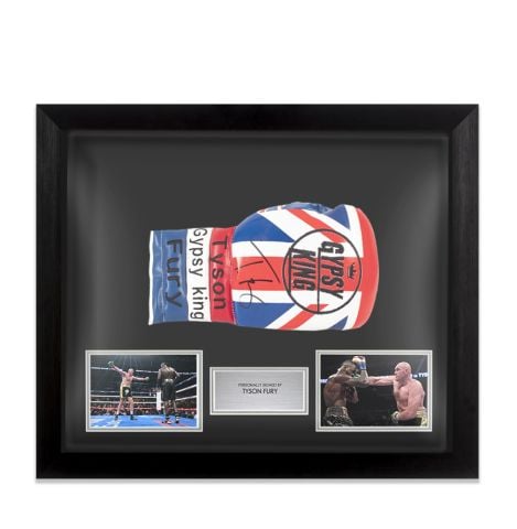 Framed Tyson Fury Signed Boxing Glove: Union Jack - Bubble Framed