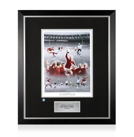 Premium Framed Sir Geoff Hurst Signed 1966 World Cup Final Hat Trick Goalscorer Print 