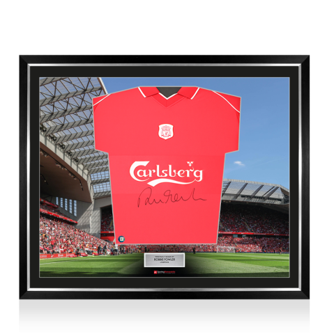 Framed Robbie Fowler Signed Liverpool Shirt: Home, 2000-01 - The Stadium Collection