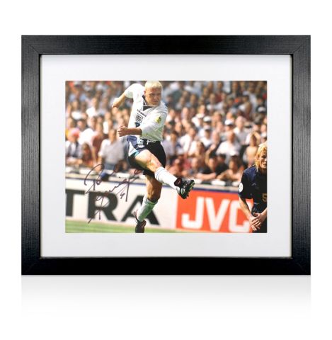 Framed Paul Gascoigne Signed England Photo: Goal vs Scotland