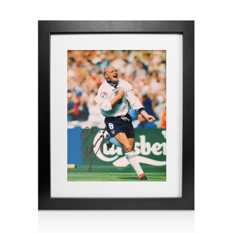 Framed Paul Gascoigne Signed England Photo: Euro 1996 Goal Celebration