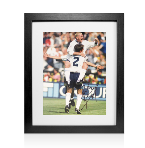 Framed Paul Gascoigne Signed England Photo: Euro 1996 Goal Celebration with Gary Neville