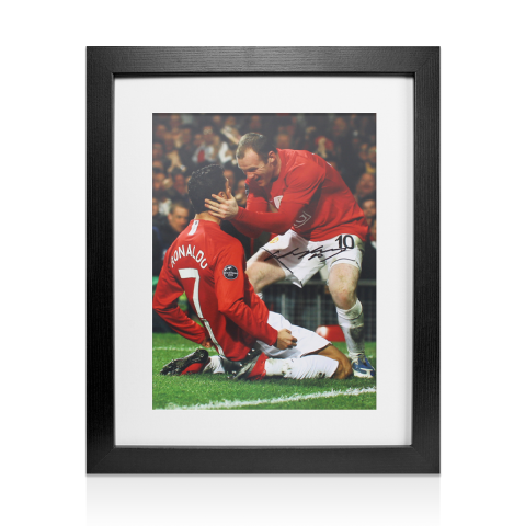Framed Wayne Rooney Signed Manchester United Photo: Celebration with Cristiano Ronaldo