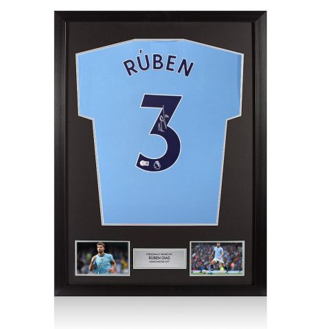 Framed Ruben Dias Signed Manchester City Shirt: Home, 2024-25