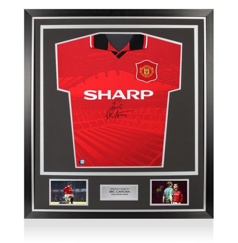 Framed Eric Cantona Front Signed Manchester United 1996 Home Shirt - Premium