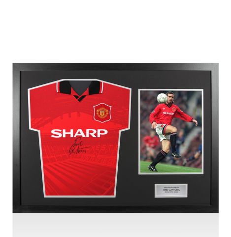 Framed Eric Cantona Front Signed Manchester United 1996 Home Shirt - Panoramic