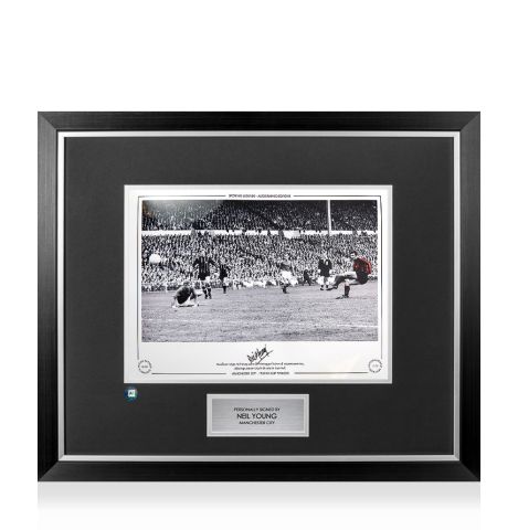 Premium Framed Neil Young Signed Manchester City Photo - 1969 FA Cup Winners
