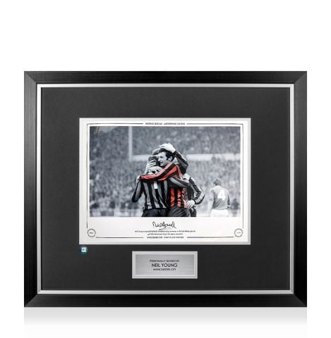 Premium Framed Neil Young Signed Manchester City Photo - 1969 FA Cup Winners Celebration