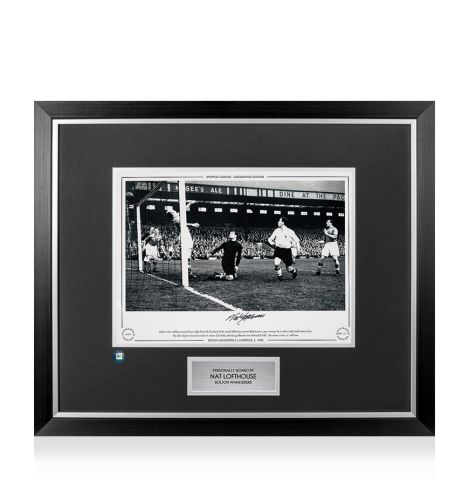 Premium Framed Nat Lofthouse Signed Bolton Wanderers Photo - 1952  vs Liverpool 