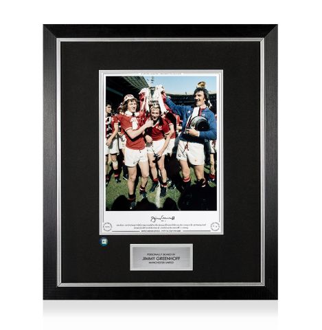 Premium Framed Jimmy Greenhoff Signed Manchester United Photo - 1977 FA Cup Final