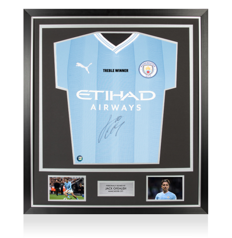 Framed Jack Grealish Signed Manchester City Shirt: Home, 2023-24 - Premium - Personalised