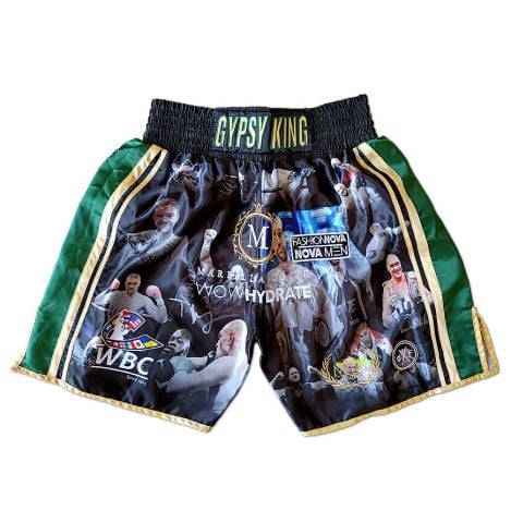 Tyson Fury Signed Boxing Trunks - Gypsy King, WBC, Green/Gold