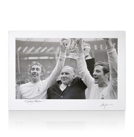 WAREHOUSE SECONDS Martin Chivers and Alan Mullery Signed Tottenham Hotspur 1971 League Cup Winners Print - Grade D